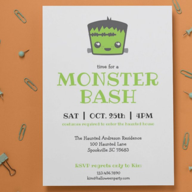 Invitation Cute Kawaii Frankenstein Monster Fête d'Halloween (Créateur téléchargé)