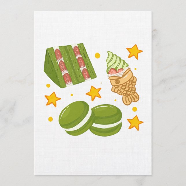 Invitation Cute Kawaii Hand-Drawn Matcha Sweets (Devant)