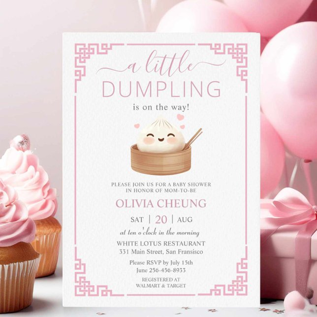 Invitation Cute Kawaii Little Dumpling Baby shower rose Bao (Créateur téléchargé)