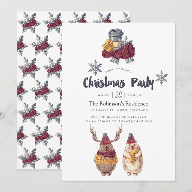 Invitation Cute Kawaii Oear Fête de Noël (Devant / Derrière)