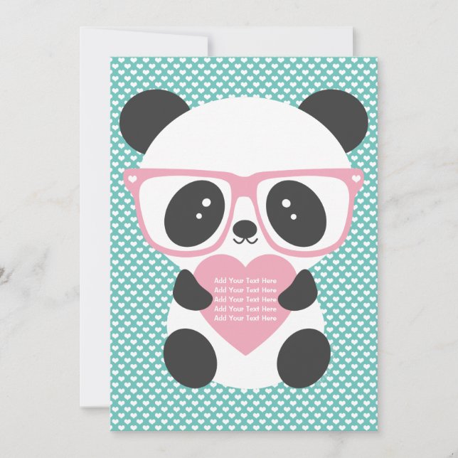 Invitation Cute Kawaii Panda Ours Coeur rose  (Devant)