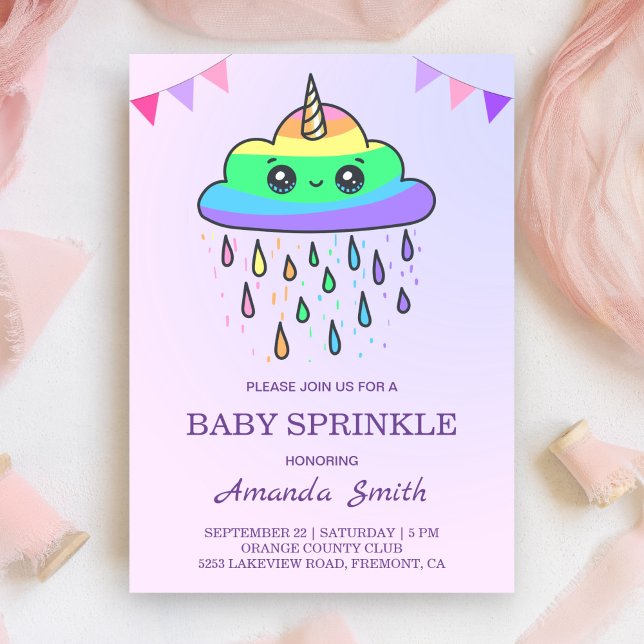 Invitation Cute Kawaii Rainbow Cloud Unicorn Baby Sprinkle (Créateur téléchargé)