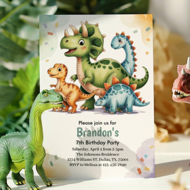 Invitation Cute Kids Dinosaur 7e fête d'anniversaire (Créateur téléchargé)