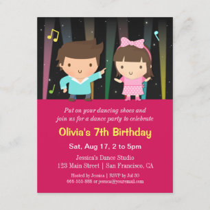 Invitation Cute Kids Disco Lights Danse Anniversaire