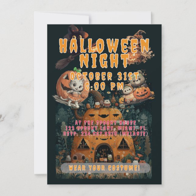 Invitation Cute Kids Halloween Night Party Custom (Devant)