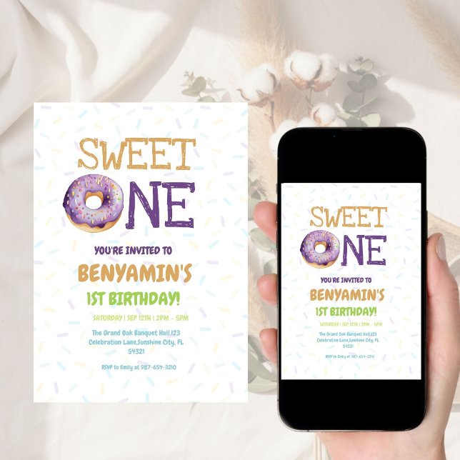 Invitation Cute kids Sweet One Donut 1st First Birthday  (Créateur téléchargé)