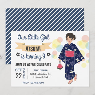 Invitation Cute Kimono Japonaise Fête d'anniversaire Invitati