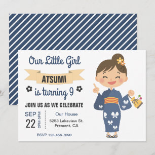 Invitation Cute Kimono Japonaise Fête d'anniversaire Invitati