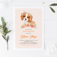 Cute King Charles Spaniel Pêche Baby shower Floral