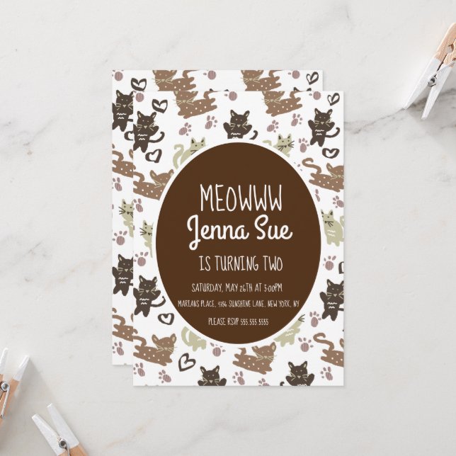 Invitation Cute Kitten Anniversaire Fête Animaux de compagnie (Devant/Arrière en situation)