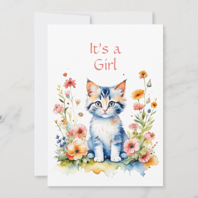 Invitation Cute Kitten Baby shower de fille à thème (Devant)