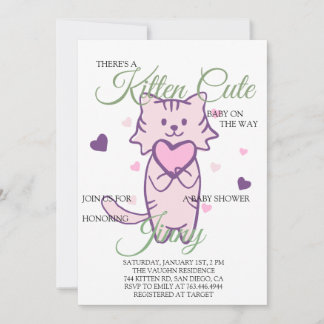 Invitation Cute Kitten Baby shower fille