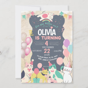 Invitation Cute Kitten / Chat Faisons Pawty Anniversaire