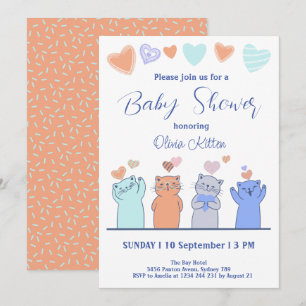 Invitation Cute Kitten Kitty Chats Coeurs Baby shower