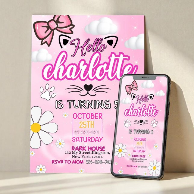 Invitation Cute Kitty Birthday Invitation, Kitty Birthday Inv (Créateur téléchargé)