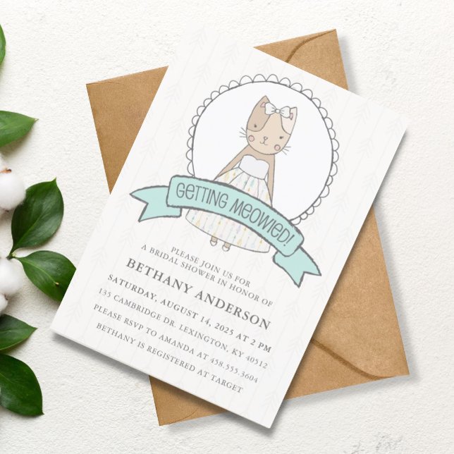 Invitation Cute Kitty Blue Ribbon Fête des mariées (Créateur téléchargé)