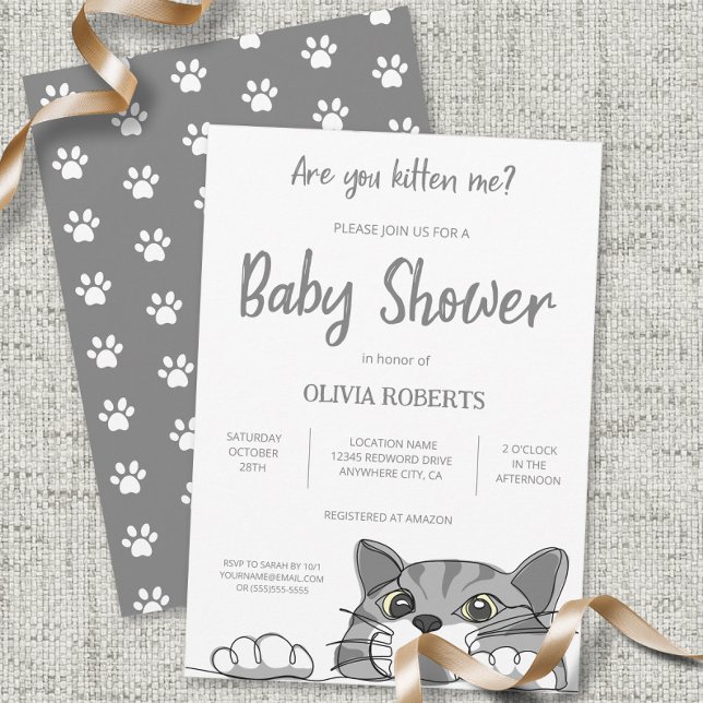 Invitation Cute Kitty Chat Baby shower Genre Neutre (Créateur téléchargé)