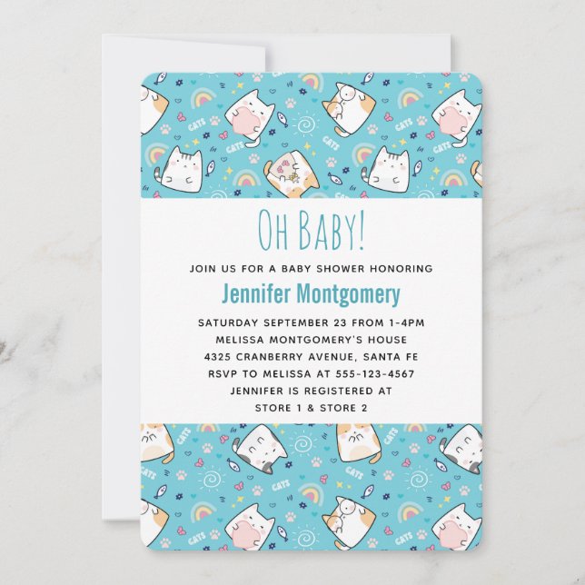 Invitation Cute Kitty Chat Motif Baby shower Whimsical (Devant)