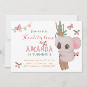 Invitation Cute koality time koala ours rose turquoise animal