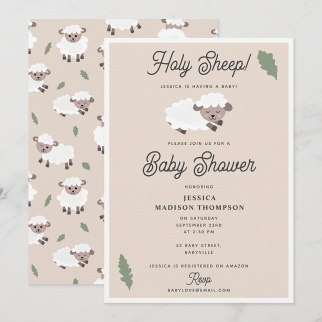 Invitation Cute Lamb Holy Sheep Funny Baby Shower (Devant / Derrière)