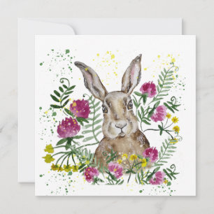 Invitation Cute lapin en fleurs d'aquarelle