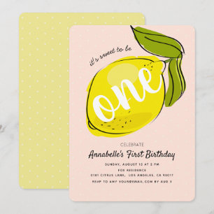 Invitation Cute Lemon 1er anniversaire Baby Pink Party Invita