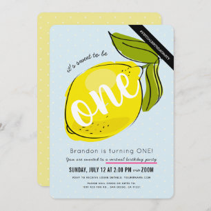 Invitation Cute Lemon Boy Blue Virtual 1er anniversaire