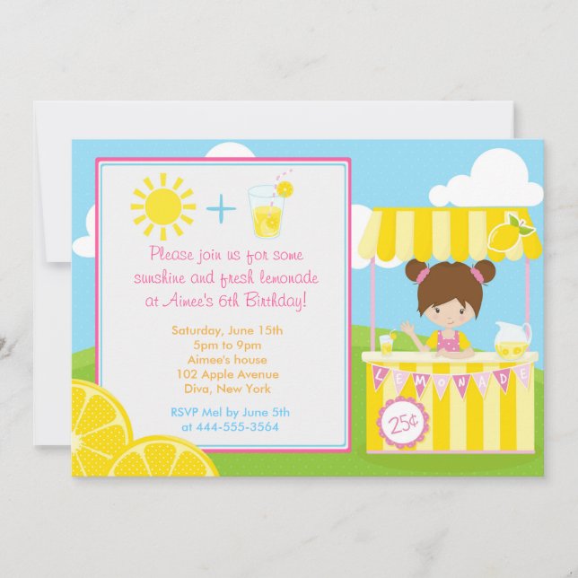 Invitation Cute Lemonade Design avec fille (Devant)