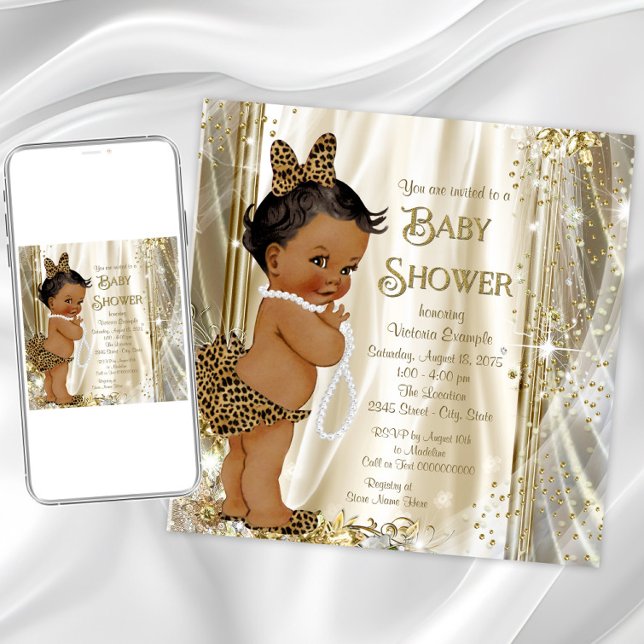 Invitation Cute Leopard Girly Ethnic Baby Girl Douche (Cute leopard baby shower invitation. Instant download and printed invitations available.)