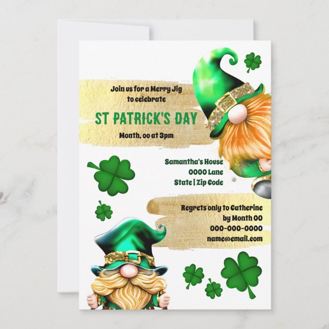 Invitation Cute leprechaun gnomes or vert fun moderne chic (Devant)