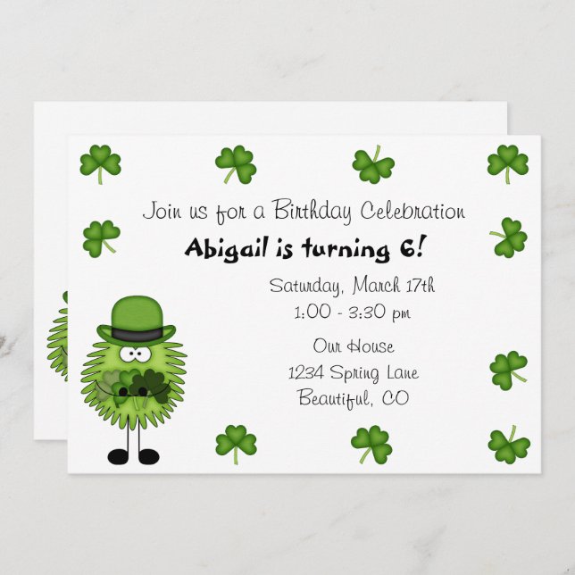 Invitation Cute Leprechaun Irlandais St Patrick's Day Anniver (Devant / Derrière)