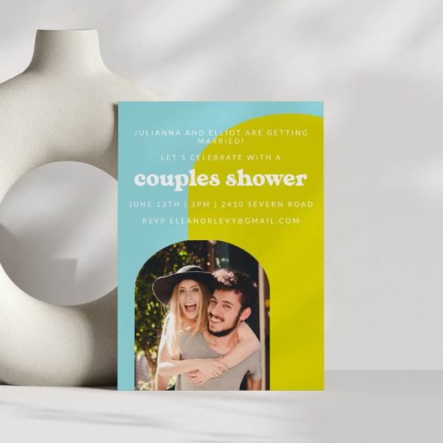 Invitation Cute Lime Bleu clair Retro Photo Couples Douche (Créateur téléchargé)