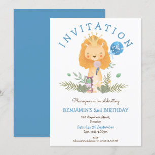 Invitation Cute Lion Feuilles de la Couronne garçons 2e fête 