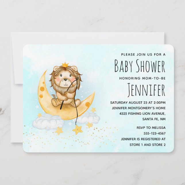 Invitation Cute Lion Fishing Baby shower d'aquarelle Invitati (Devant)