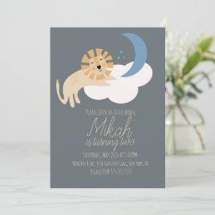 Invitation Cute Lion Moon Nuage fête d'anniversaire