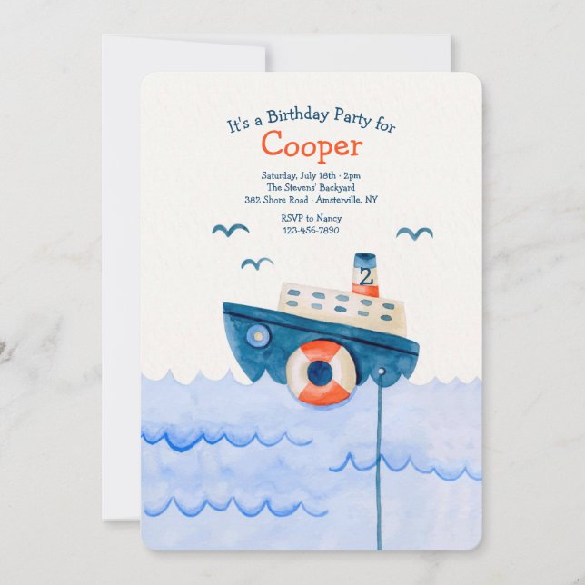 Invitation Cute Little Bateau fête d'anniversaire (Devant)