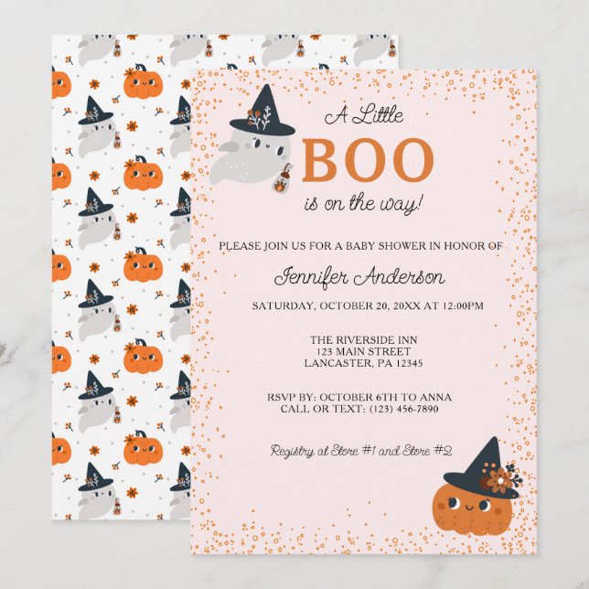 Invitation Cute Little Boo Citrouille et Baby shower de fantô (Devant / Derrière)