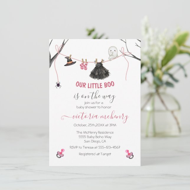 Invitation Cute Little Boo Halloween Baby shower fantôme (Debout devant)