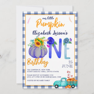 Invitation Cute Little Citrouille Anniversaire Bleu camion th