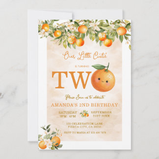 Invitation Cute Little Cutie Orange 2nd Birthday