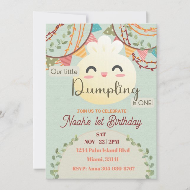 Invitation Cute Little Dumpling Premier Anniversaire Invitati (Devant)
