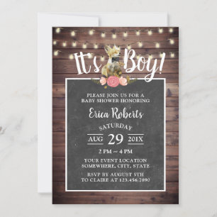 Invitation Cute Little Fox Boy Rustic Chalkboard Baby shower