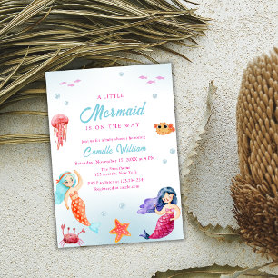 Invitation Cute Little Mermaid Ocean Coral Baby shower