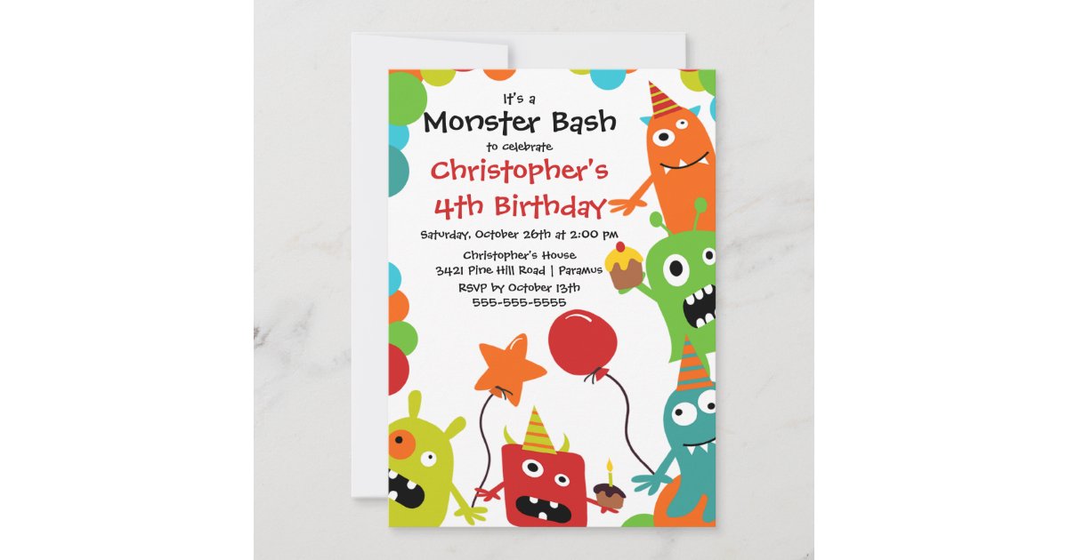 Invitation Cute Little Monster Bash Fete D Anniversaire Zazzle Ca