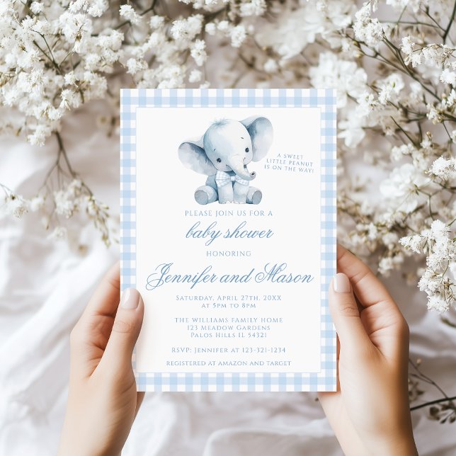 Invitation Cute Little Peanut Blue Elephant Baby Boy Douche (Créateur téléchargé)