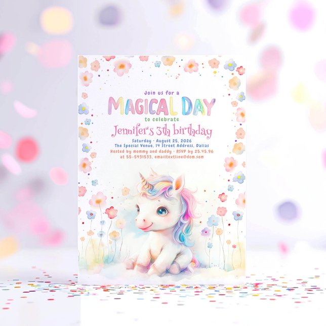 Invitation Cute Little Unicorn Floral Fun Birthday Party (Little Unicorn Birthday Invitation)