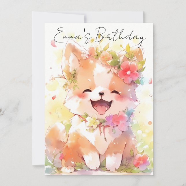 Invitation cute little watercolor dog birthday (Devant)