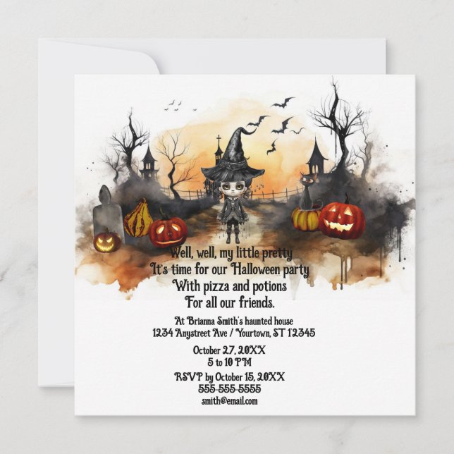 Invitation Cute Little Witch Ado Halloween Party (Devant)