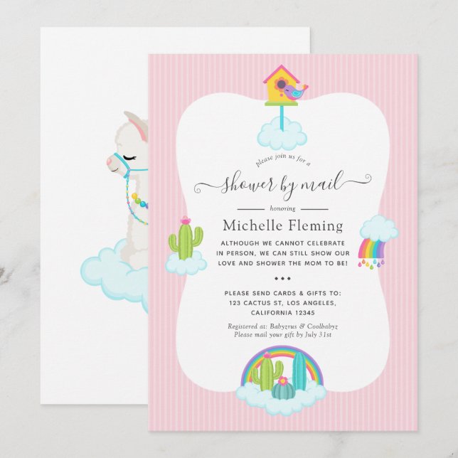 Invitation Cute Llama Baby shower par courrier (Devant / Derrière)