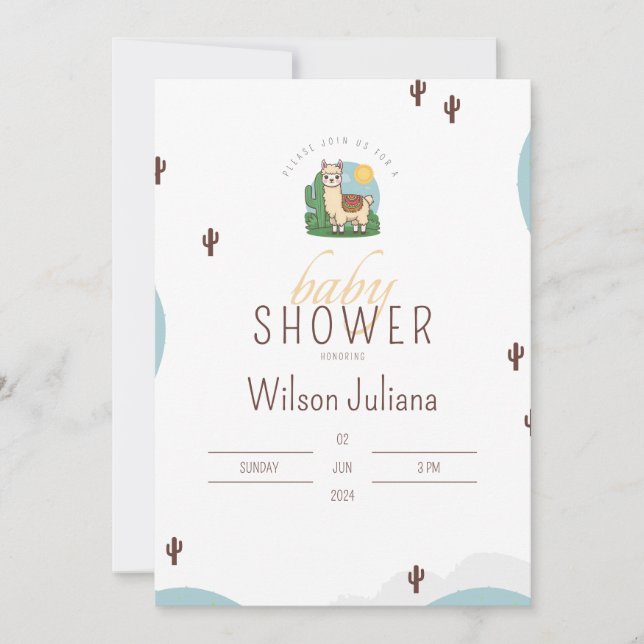 Invitation Cute Llama Mexican Fiesta Thème Baby shower (Devant)